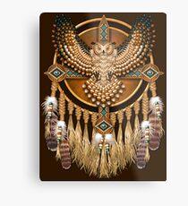 Native American Beadwork Owl Mandala Metal Print