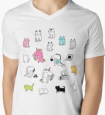 Cats. Dinosaurs. Unicorn. Sticker set. Men's V-Neck T-Shirt