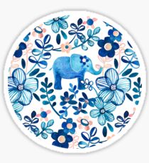 Blush Pink, White and Blue Elephant and Floral Watercolor Pattern Sticker