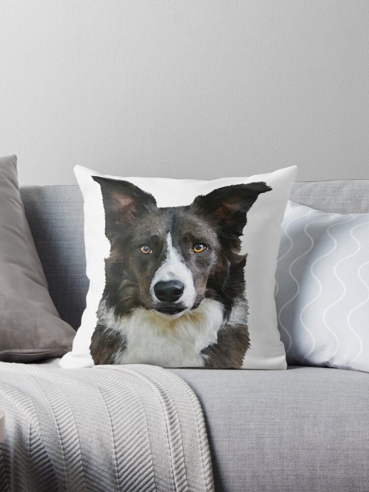 Suspense The Border Collie White Background Throw Pillow By