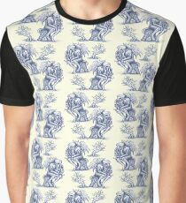 Picnic with Cthulhu - Blue on Cream Graphic T-Shirt