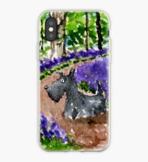 Scottie Dog in Bluebell Woods watercolour iPhone Case