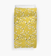 Japanese White Cherry Blossom Branches on Gold Duvet Cover