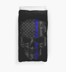 Dünne blaue Linie Polizei American Flag Distressed Skull Bettbezug