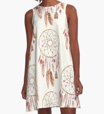 Watercolor Dreamcatcher Pink Khaki A-Line Dress