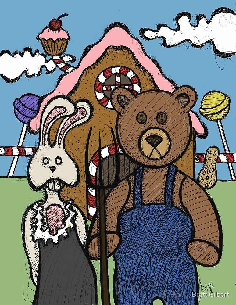 Teddy Bear And Bunny - Abearican Gothic by Brett Gilbert