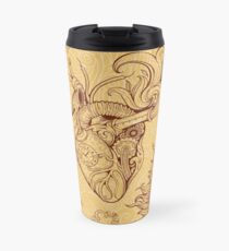 Muster aus Herz, Uhrwerk und Schlüssel in Steampunk-Stil Thermosbecher