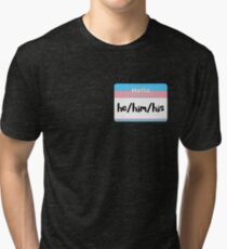 Trans Pride Pronoun Nametag - he/him/his Tri-blend T-Shirt
