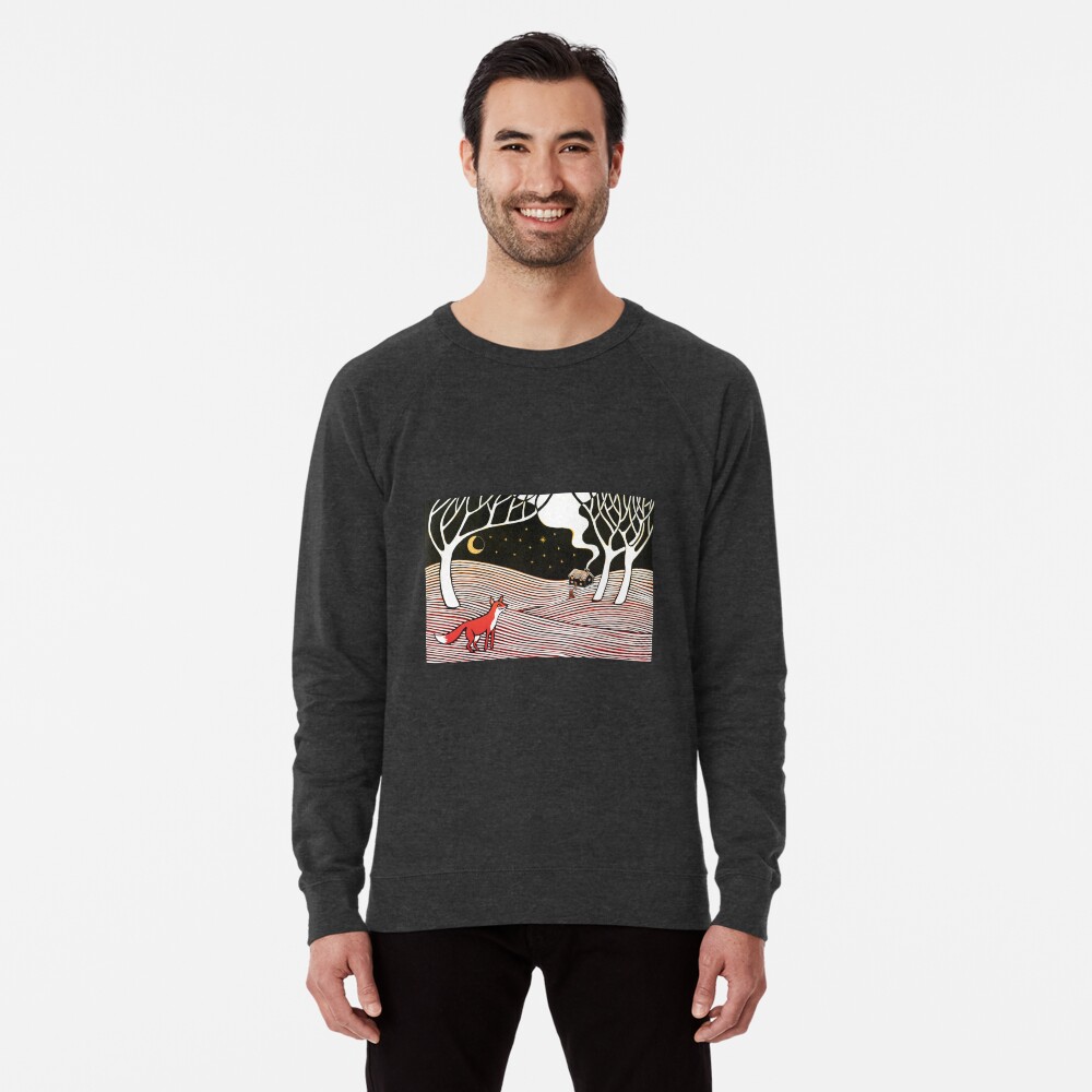 Stargazing - Fox in the Night - original linocut by Francesca Whetnall Lightweight Sweatshirt