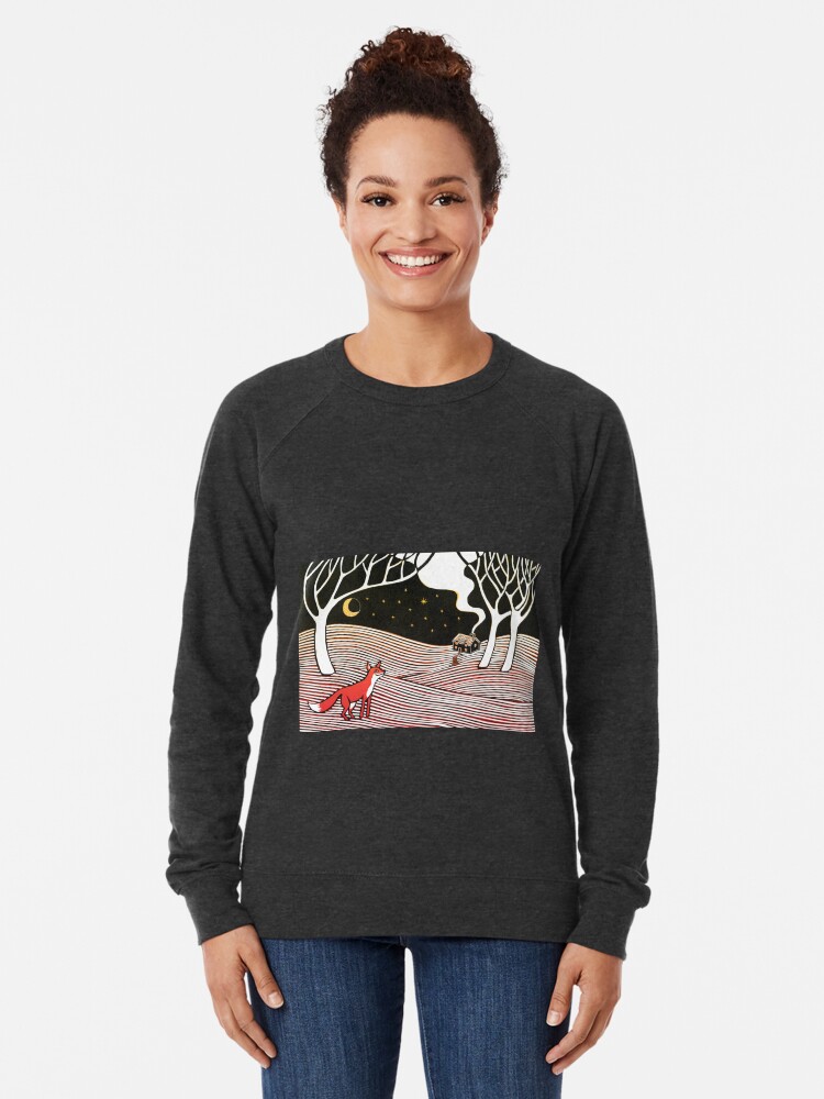 Alternate view of Stargazing - Fox in the Night - original linocut by Francesca Whetnall Lightweight Sweatshirt