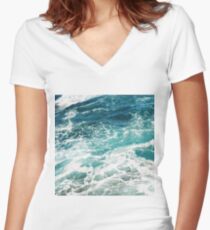 Blue Ocean Waves Women's Fitted V-Neck T-Shirt