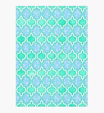 Moroccan Aqua Doodle pattern in mint green, blue & white Photographic Print