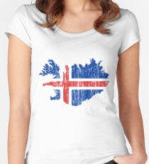 Island Distressed Map Flag Tailliertes Rundhals-Shirt