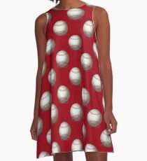 Baseballs on Red Background A-Line Dress