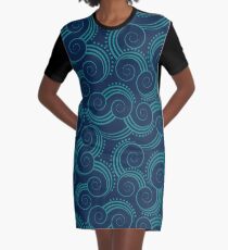 Navy and Teal Ocean Swirls Graphic T-Shirt Dress