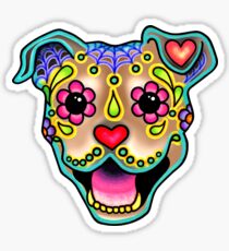 Lächelnder Pit Bull im Kitz - Tag des toten glücklichen Pitbull - Zuckerschädel-Hund Sticker