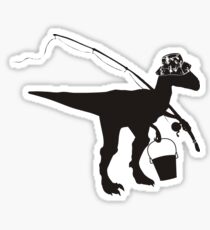 Pegatina Divertido dinosaurio de pesca con mosca