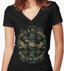 NATIVE AMERICAN EARTH IS MY CHURCH NATURE IS MY SPIRITUALITY Women's Fitted V-Neck T-Shirt