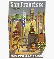 San Francisco United Air Lines Vintage Travel Poster Poster