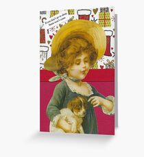 Cute Victorian Christmas Child With Dog Greeting Card