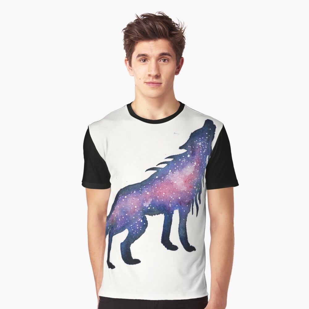 Purple Nebula Wolf Graphic T-Shirt