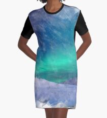 Aurora Borealis Watercolor Print Graphic T-Shirt Dress
