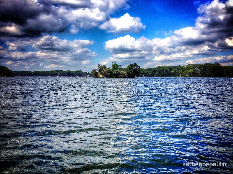 "Pukwana Island Big Cedar Lake West Bend WI" Framed Prints by