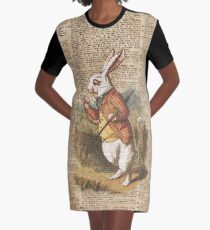 White Rabbit Alice in Wonderland Vintage Art Graphic T-Shirt Dress