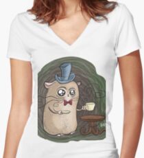 Sir Hamster with tea Women's Fitted V-Neck T-Shirt