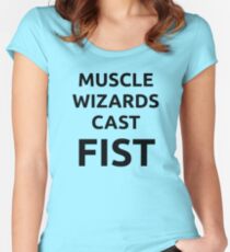 Muscle wizards cast FIST - black text Women's Fitted Scoop T-Shirt