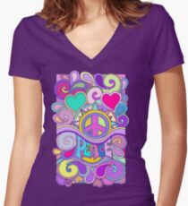 Psychedelic Hippy Retro Peace Art Women's Fitted V-Neck T-Shirt