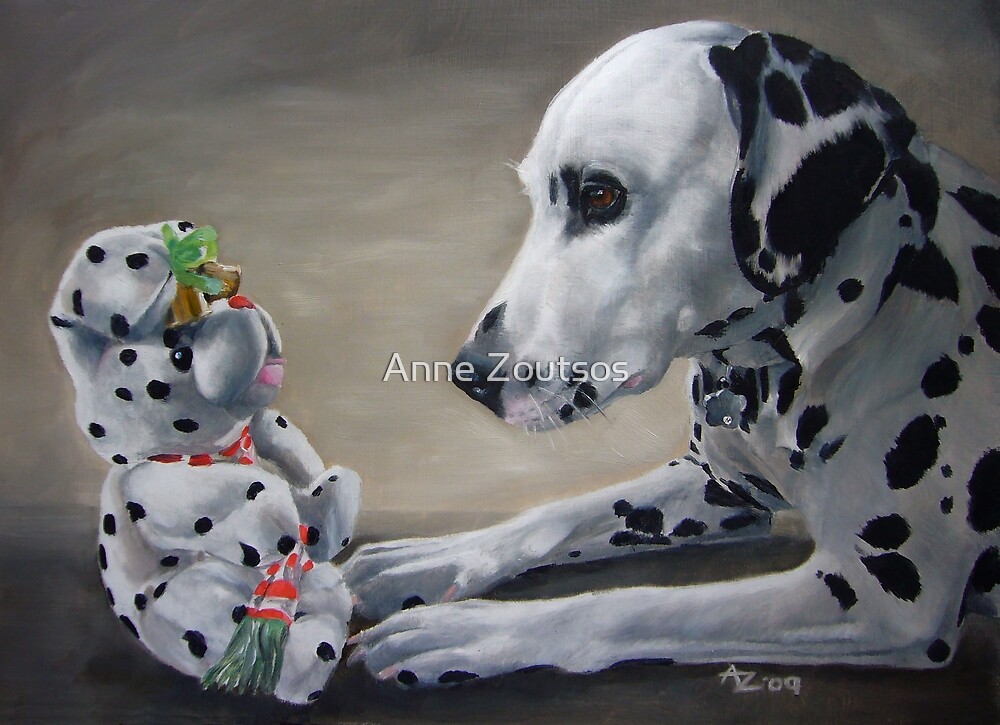 Little Friend With Bells On (Dalmatian and Christmas toy) by Anne Zoutsos