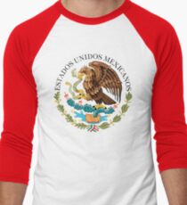 Close up of seal in the national flag of Mexico Men's Baseball ¾ T-Shirt