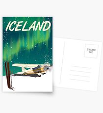 Iceland vintage style ski plane poster Postcards