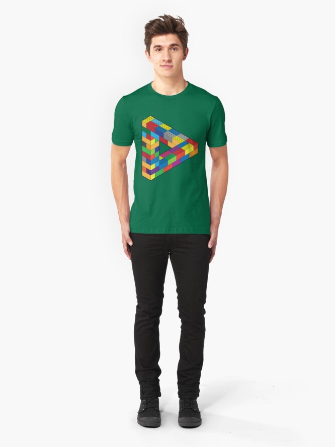 Alternate view of Play with Me: Lego Penrose Toy Triangle Impossible Object Illusion Slim Fit T-Shirt