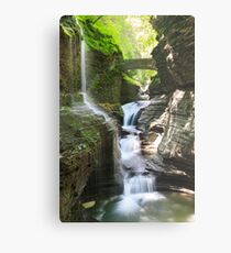 Lienzo metálico Rainbow Falls and Rainbow Bridge, Watkins Glen State Park, New York