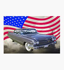 1960 Cadillac Luxury Car And American Flag Photographic Print