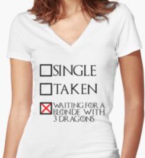 Waiting for a blonde with 3 dragons (black text + cross) Women's Fitted V-Neck T-Shirt