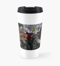Everyone was wearing fingerless gloves Travel Mug