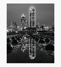 Dallas Reflection in Rain BW Photographic Print