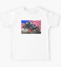 Antique Black Ford Model A Roadster With American Flag Kids Tee