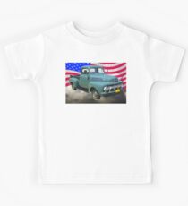 1951 ford F-1 Pickup Truck With American Flag Kids Tee
