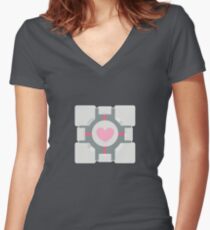 Portal companion cube Women's Fitted V-Neck T-Shirt