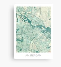 Amsterdam Karte Blau Vintage Metalldruck