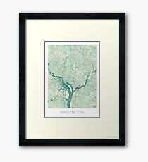 Washington Map Blue Vintage Framed Print