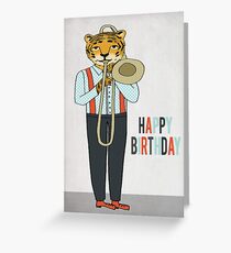 Happy Birthday - Tiger plays Trombone Greeting Card