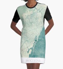 Barcelona Karte blau Vintage T-Shirt Kleid