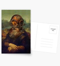 Steampunk Mona Lisa Diver's Helmet - Leonardo da Vinci Postcards