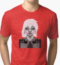 004 Long Pink Bob & L.O.V.E. Earrings Tri-blend T-Shirt