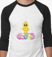 Easter Chick on Pastel Eggs Men's Baseball ¾ T-Shirt